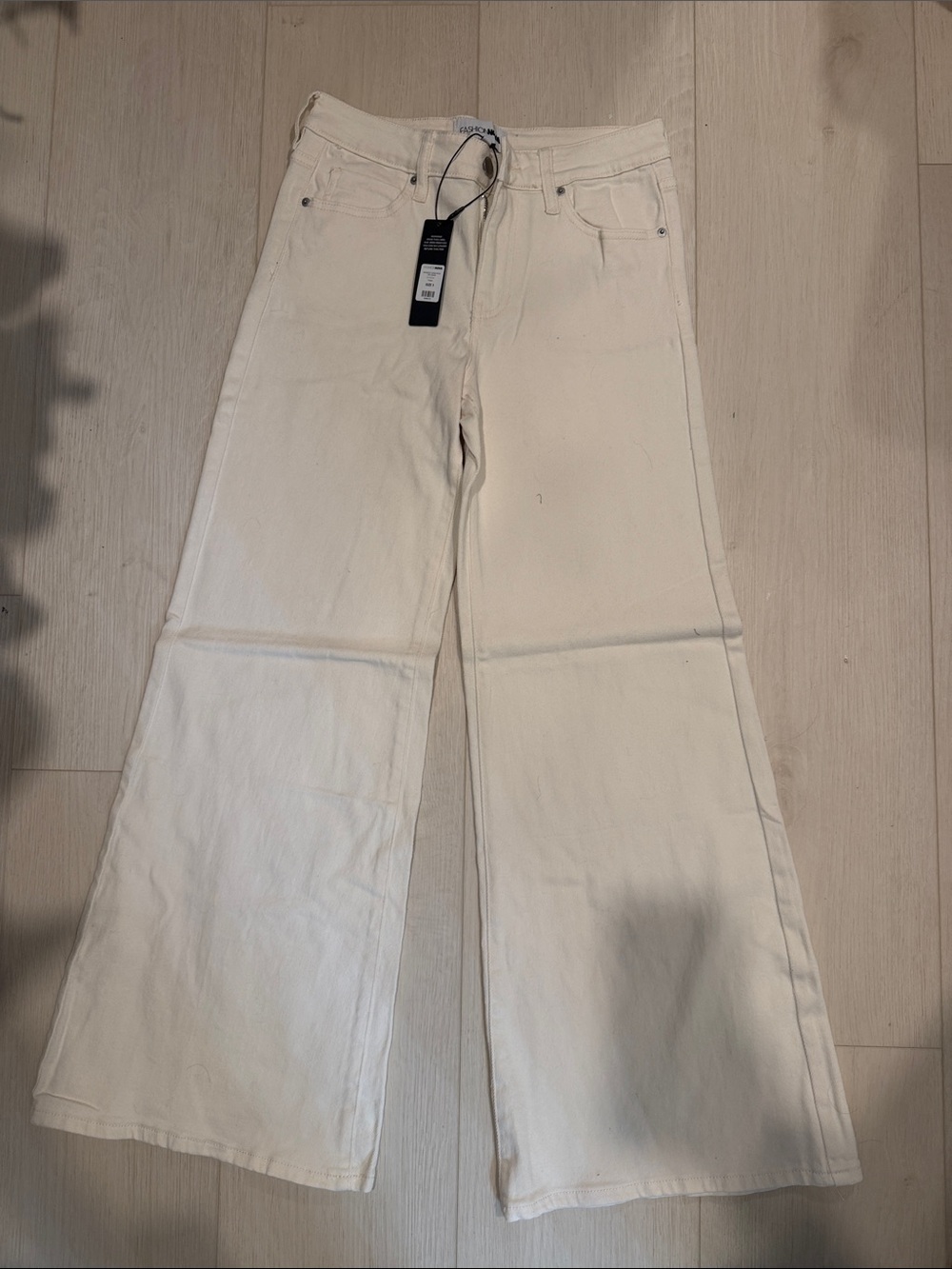 Fashion Nova Cream Wide-Leg Jeans